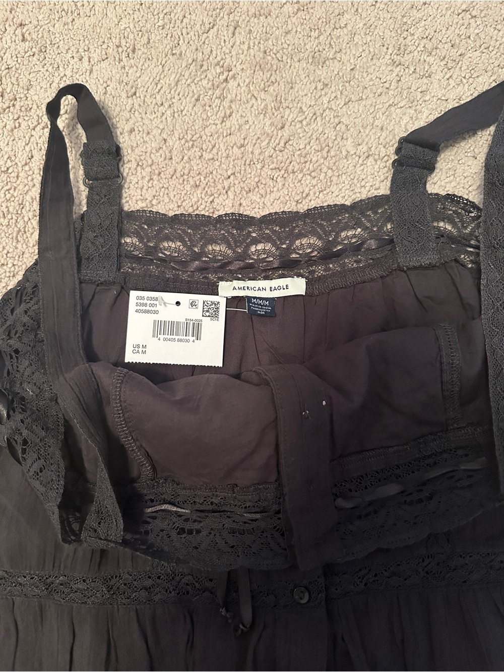 American Eagle Outfitters Black Lace-Trim Pintuck Tank Top - Picture 9 of 9